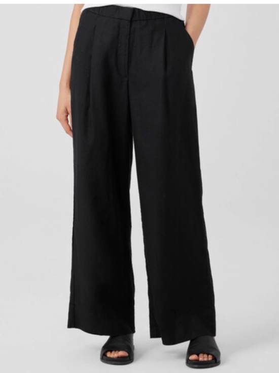 Eileen Fisher Pants - Washed Organic Linen Délavé Wide Trouser Pant Size Large